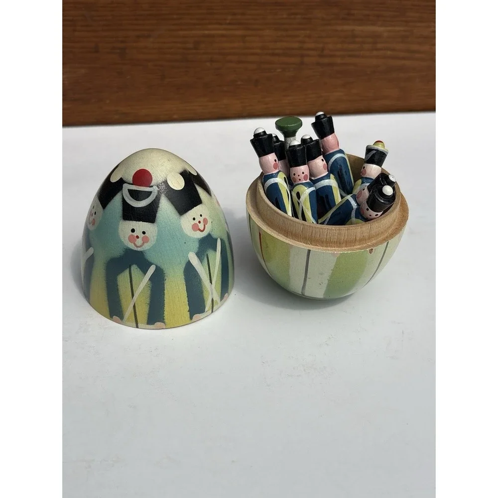 Vintage Wood Nesting Egg 9 Wood Soldiers Poland Toys Decor Hand Painted
